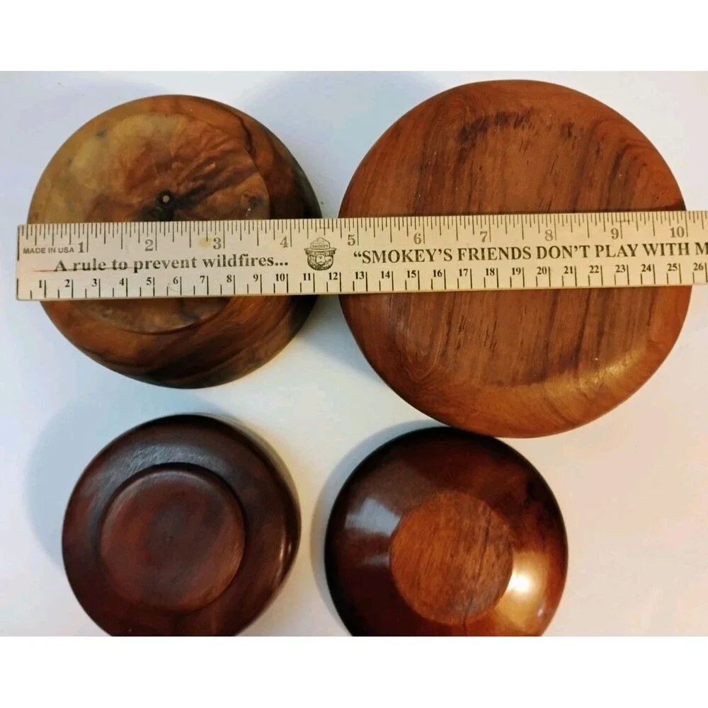 Vtg Mid Century Hand Turned Wooden Bowl Lot Myrtlewood Walnut Dishes 4Pc as-is